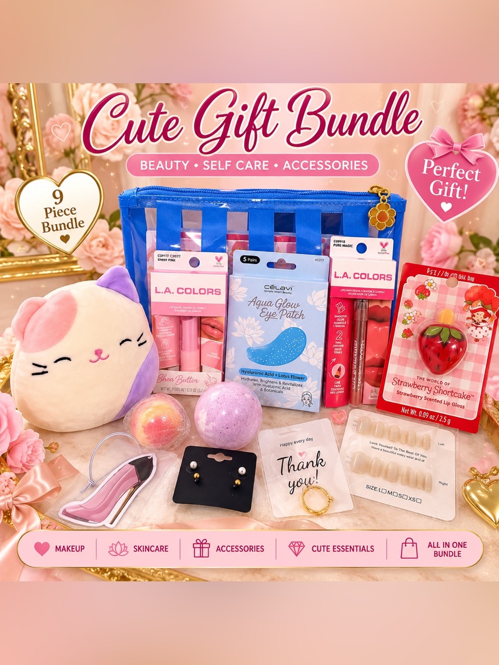 🎀 Beauty & Lip Care Bundle 💕 Emotional Support Kitty + Cute Extras!